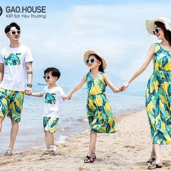 Áo gia đình đi biển hoạ tiết lá xanh GF1860060