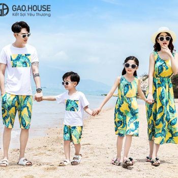 Áo gia đình đi biển hoạ tiết lá xanh GF1860060