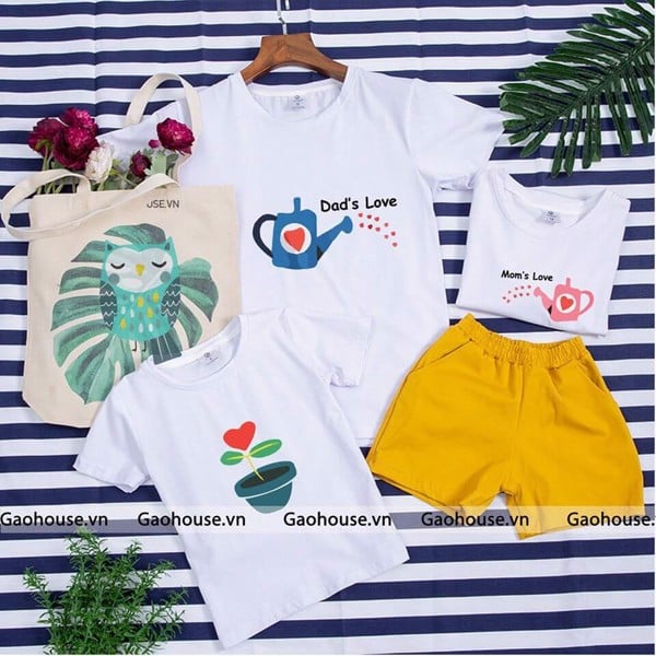 Mẫu áo gia đình mùa hè cho 3 người may từ vải cotton 100%