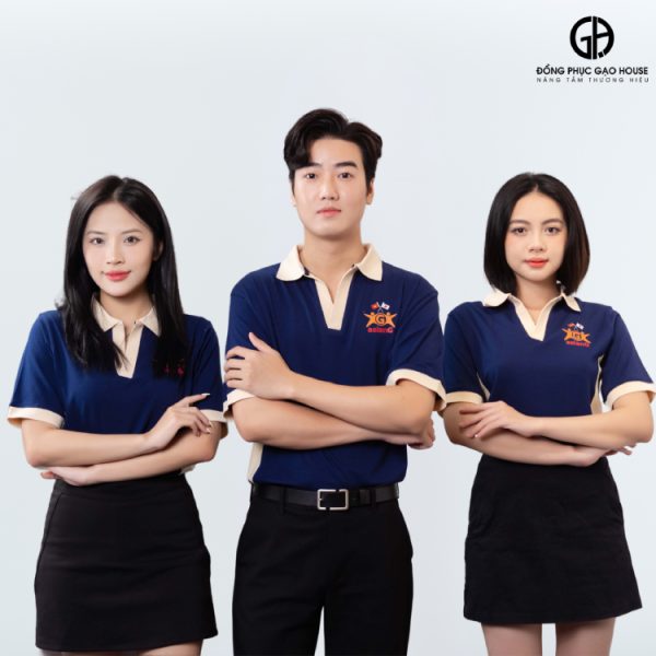 Đồng phục công ty tím than phối cổ be