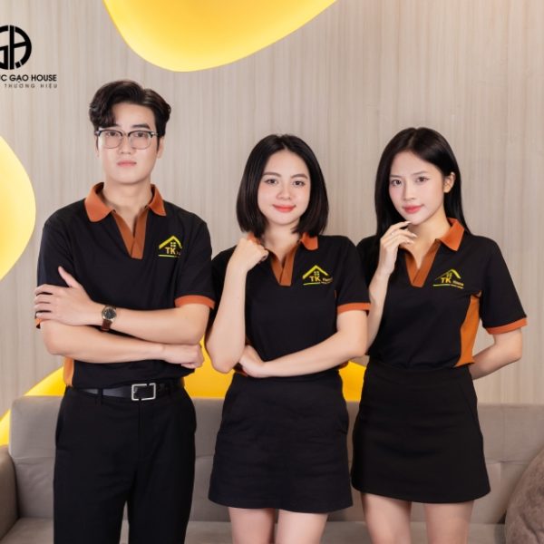 Đồng phục công ty màu đen phối sườn nâu