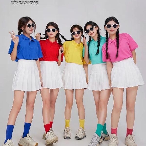 Áo nhóm polo đa sắc màu mix váy xếp ly