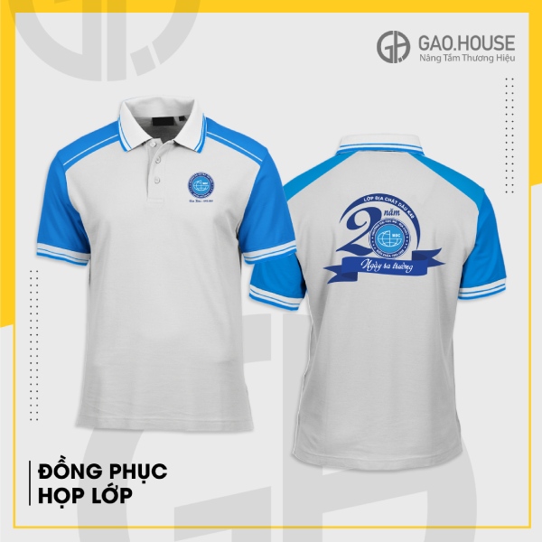 Đồng phục họp lớp màu trắng phối cầu vai xanh dương