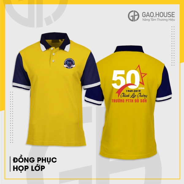 Áo họp lớp màu vàng phối cổ bo dệt kỷ niệm 50 năm ra trường