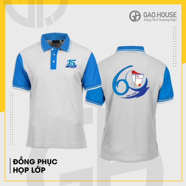 Áo đồng phục họp lớp kỉ niệm màu trắng phối tay xanh