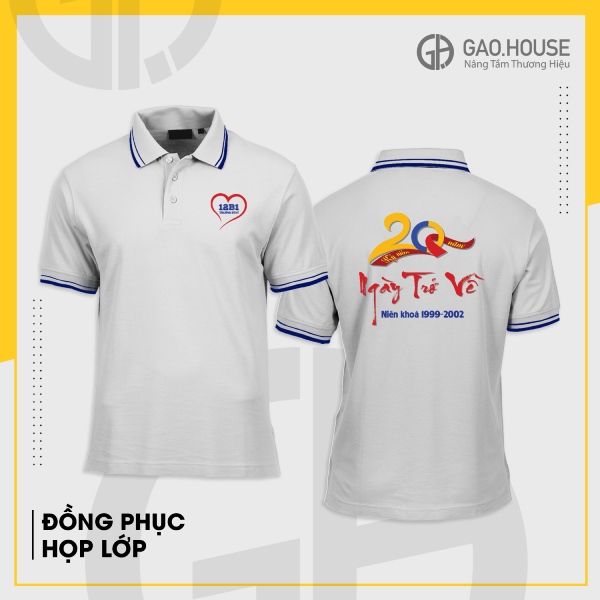 Áo họp lớp màu trắng phối cổ lé xanh kỉ niệm 20 năm trở về