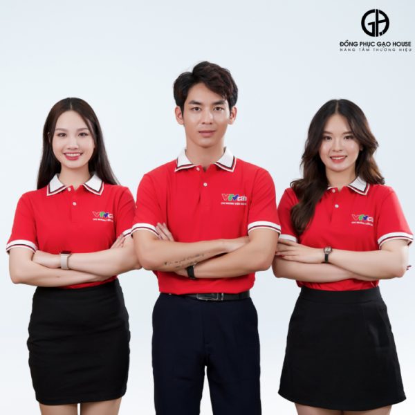 Đồng phục công ty VTV Cab màu đỏ phối cổ bo dệt cao cấp