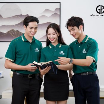 Đồng phục công ty HM Edu màu xanh ve chai sang trọng