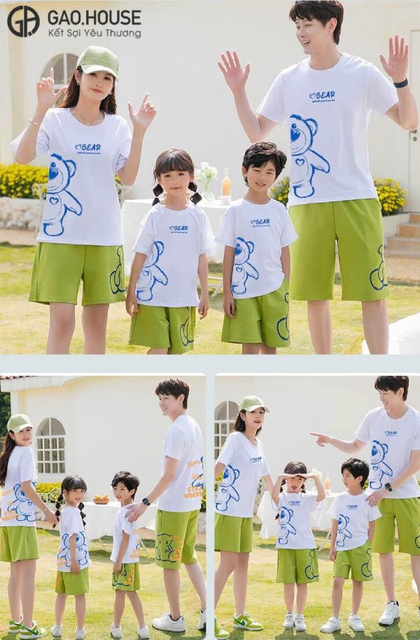 Áo đồng phục gia đình cổ tròn in hình Gấu