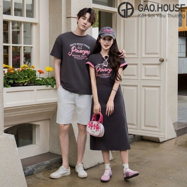 Áo váy gia đình dáng suông phối line hồng