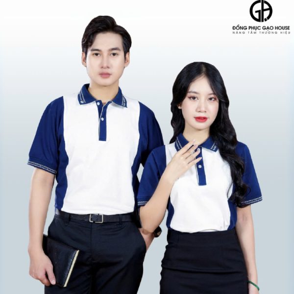 Đồng phục công ty màu trắng phối sườn tím sang trọng