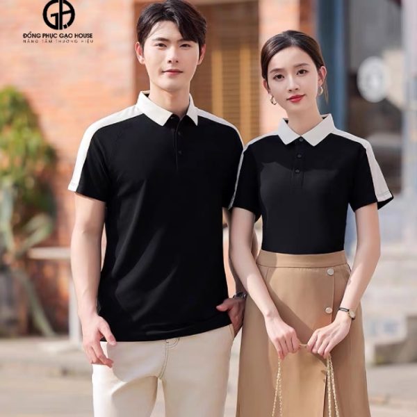 Áo công ty màu đen phối cầu vai trắng sang trọng