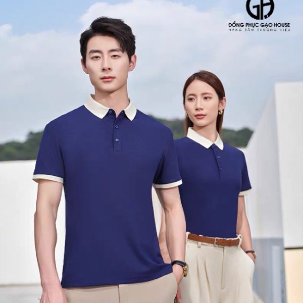 Áo công ty màu xanh bích phối bo cổ trắng