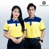 Áo công ty tone vàng phối cổ tím chuyên nghiệp