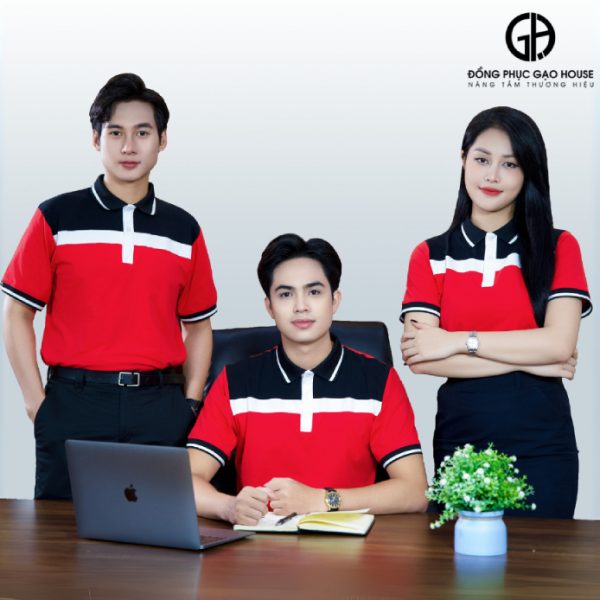 Áo đồng phục công ty cổ bo phối màu thời thượng