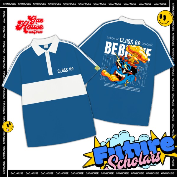 Đồng phục lớp màu xanh in hình phá cách