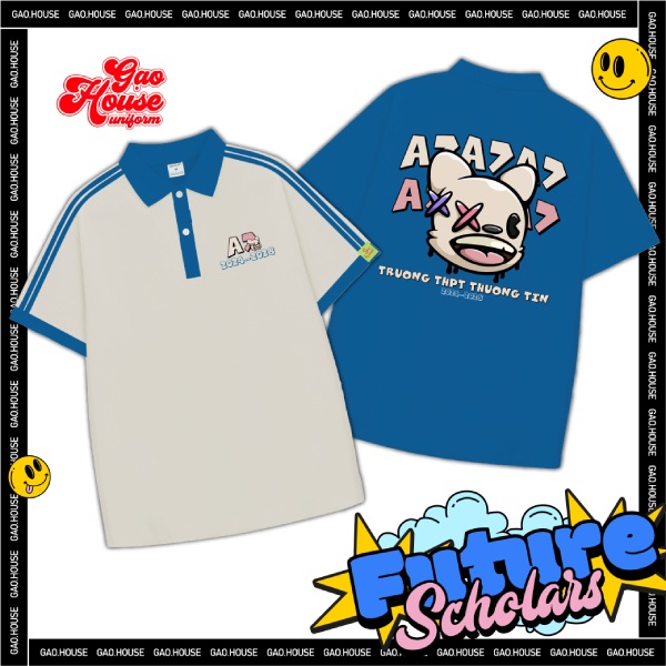 Áo lớp màu trắng phối xanh bắt mắt