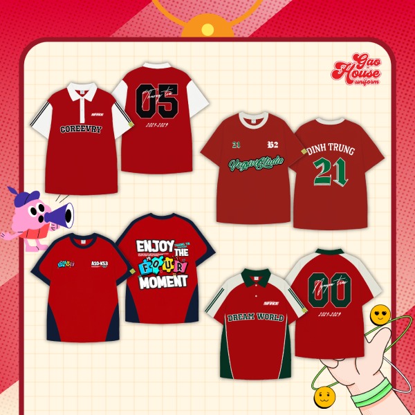 Áo lớp tone đỏ in hình cực chất