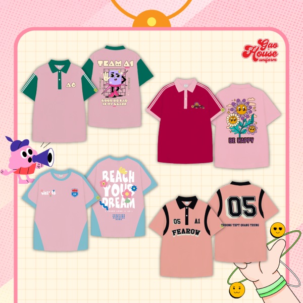 Đồng phục lớp tone hồng in hình trẻ trung