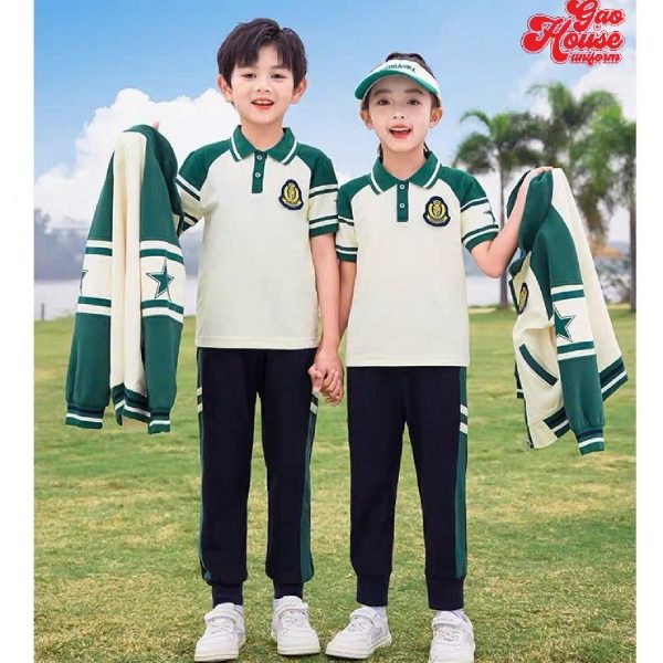 Áo đồng phục học sinh màu trắng phối vai xanh