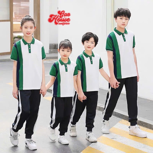 Đồng phục học sinh màu trắng phối thân xanh lá
