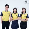 Áo công sở màu vàng phối tay tím than sang trọng