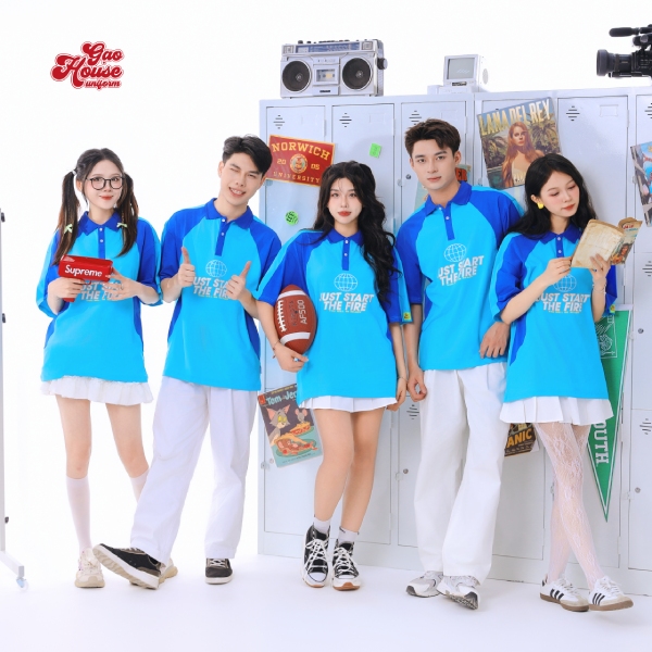 áo polo đồng phục lop màu xanh bắt mắt