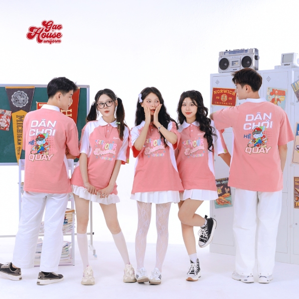 May áo đồng phục lớp tone hồng