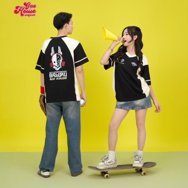 áo đồng phục lớp cổ V đen phối trắng