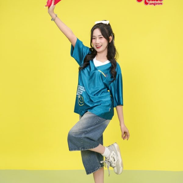 áo đồng phục lớp oversize xanh bóng