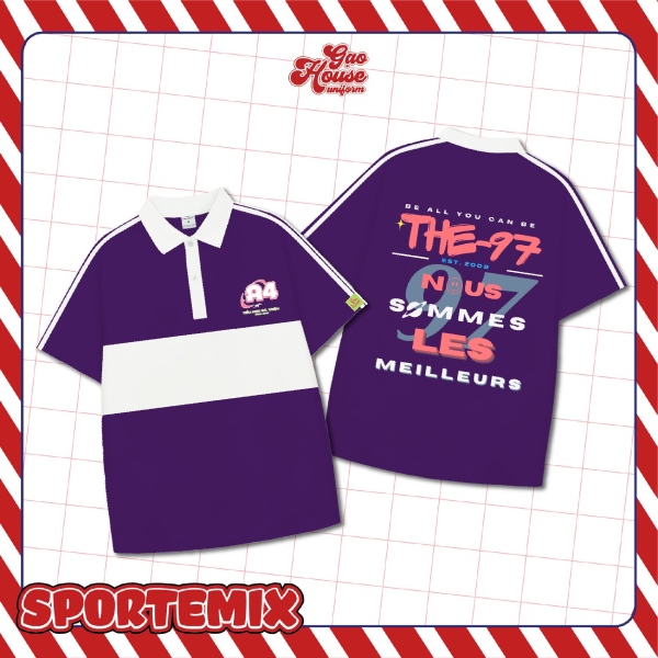 áo đồng phục lớp polo tím phối trắng