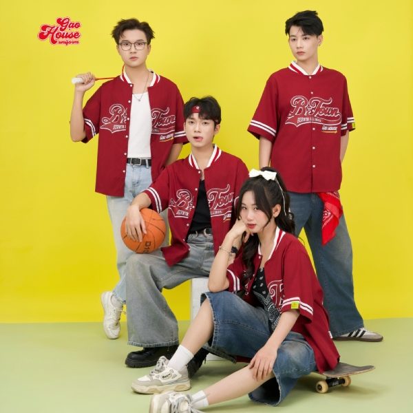 áo đồng phục lớp sơ mi đỏ phối trắng