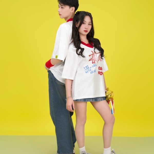 áo đồng phục lớp trắng phối đỏ