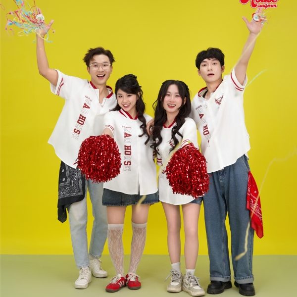 áo đồng phục lớp trắng phối đỏ