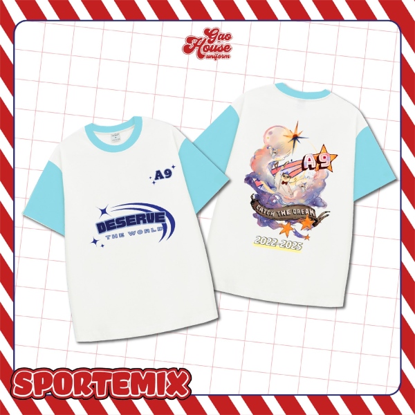 áo đồng phục trắng phối tay xanh