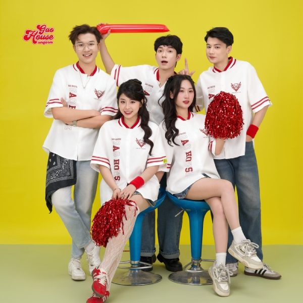 áo lớp sơ mi màu trắng phối đỏ