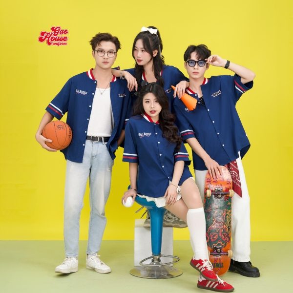 may áo đồng phục lớp cổ line đỏ