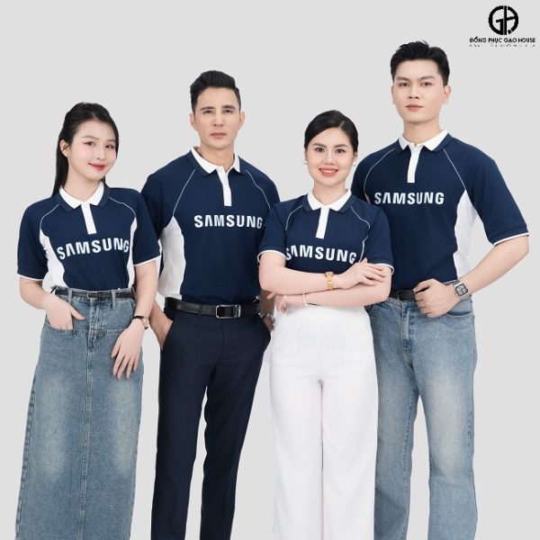 Áo Đồng Phục Polo Công Ty Xanh Line Sườn Trắng Trẻ Trung