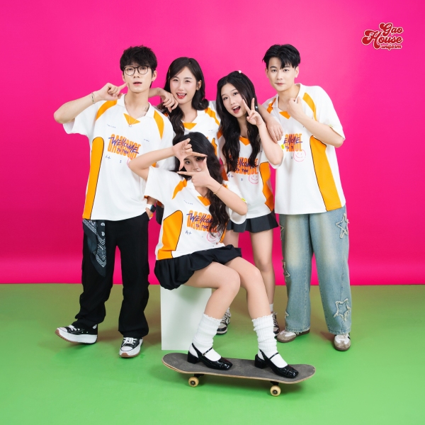 áo lớp cổ V màu trắng phối sườn cam