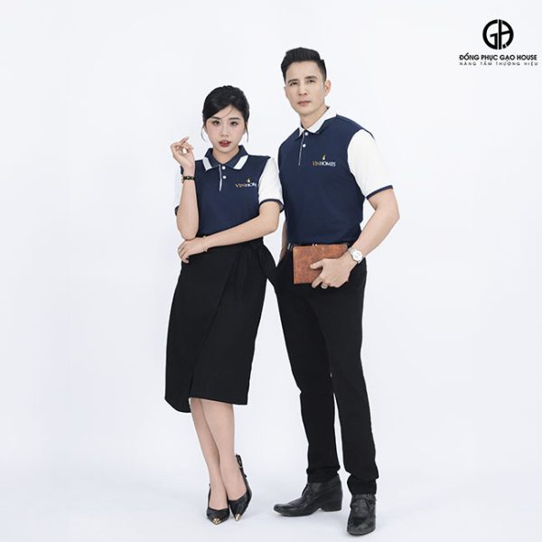 áo thun doanh nghiệp màu xanh phối trắng