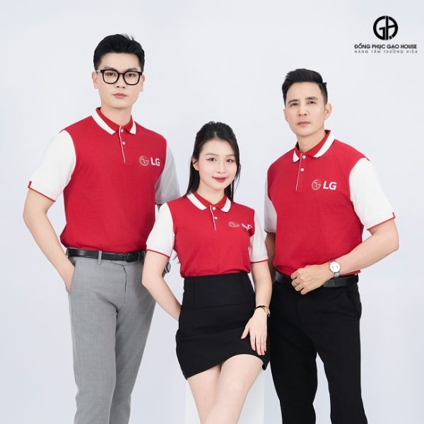 Áo Đồng Phục Công Ty LG Màu Đỏ Đan Xen Sắc Trắng