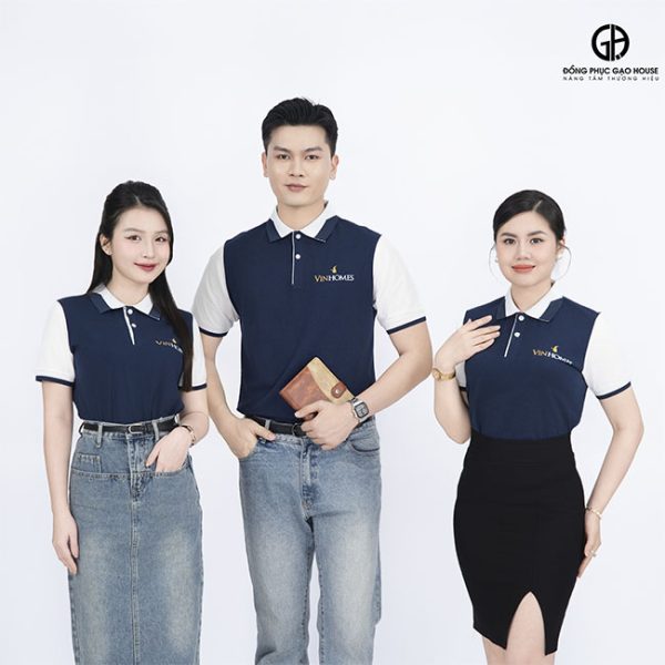 đặt may áo thun đồng phục vinhomes cổ trụ cao cấp