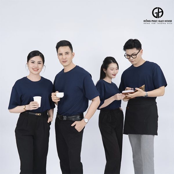 đồng phục doanh nghiệp màu xanh cổ tròn