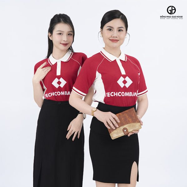 đồng phục doanh nghiệp techcombank màu đỏ line trắng