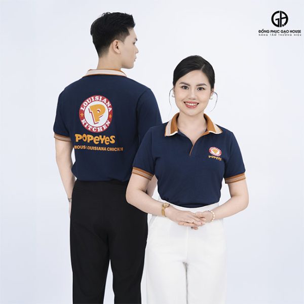 đồng phục nhân viên nhà hàng có cổ nâu line trắng