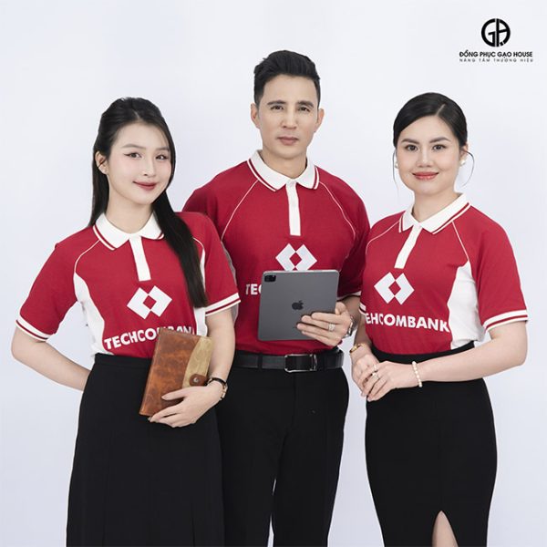 Đồng Phục Ngân Hàng Techcombank Đỏ Line Sườn Trắng