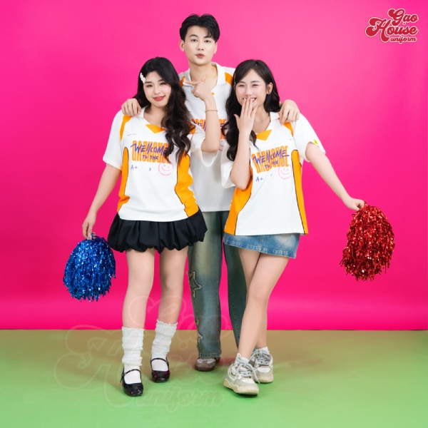 may áo lớp sportemix trắng phối sườn cam