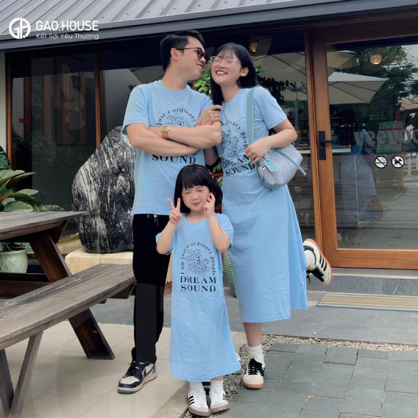 Áo váy gia đình cổ tròn