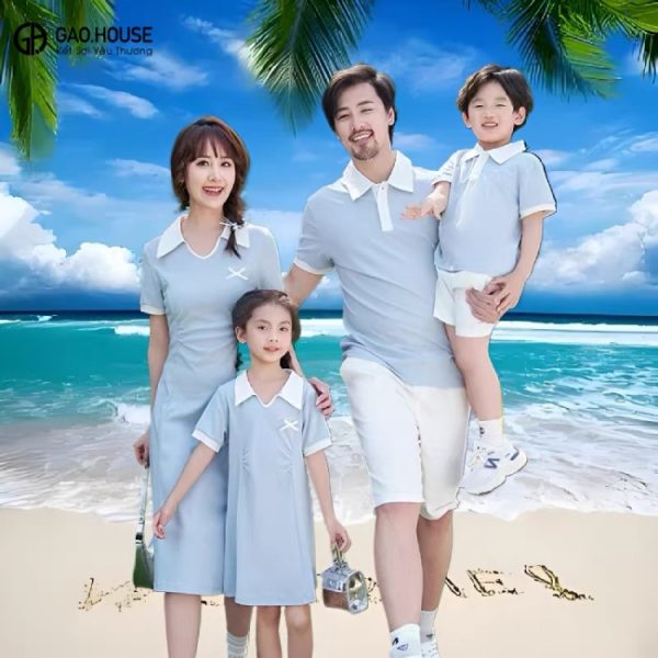 Áo váy gia đình xanh da trời