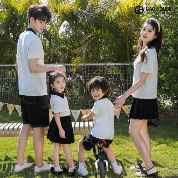 Set đồng phục gia đình trắng đen
